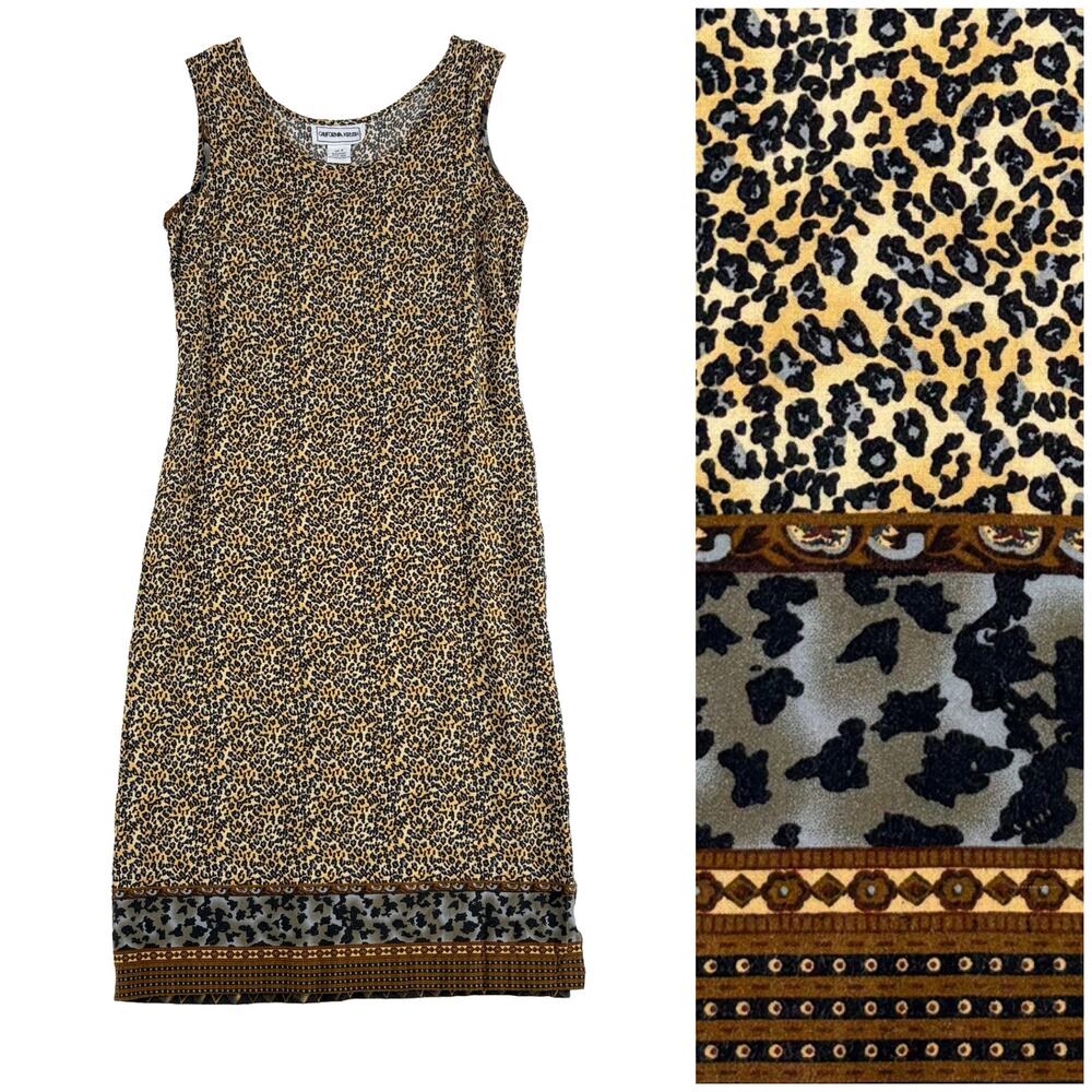 California Krush Leopard Midi Dress VTG Women S Tan Brown Y2K Boho Grunge 90s